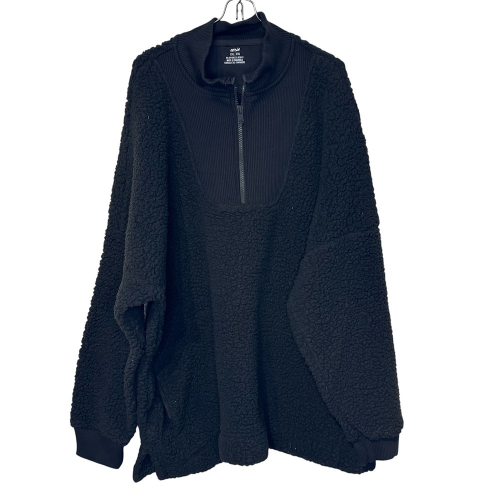 Aerie Womens Sweatshirt Sherpa 1/4 Zip Fluffy Oversized Long Sleeve Black XXL